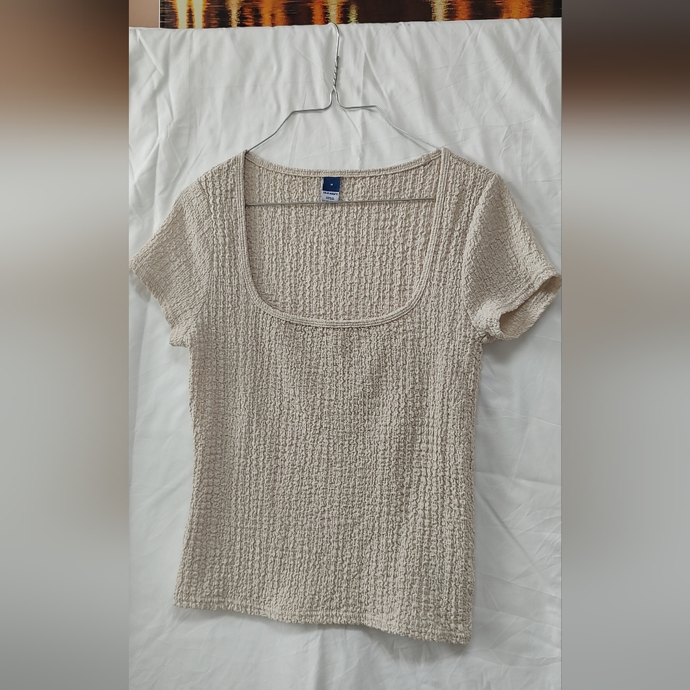 Old Navy Women's Beige Textured Short Sleeve Tee